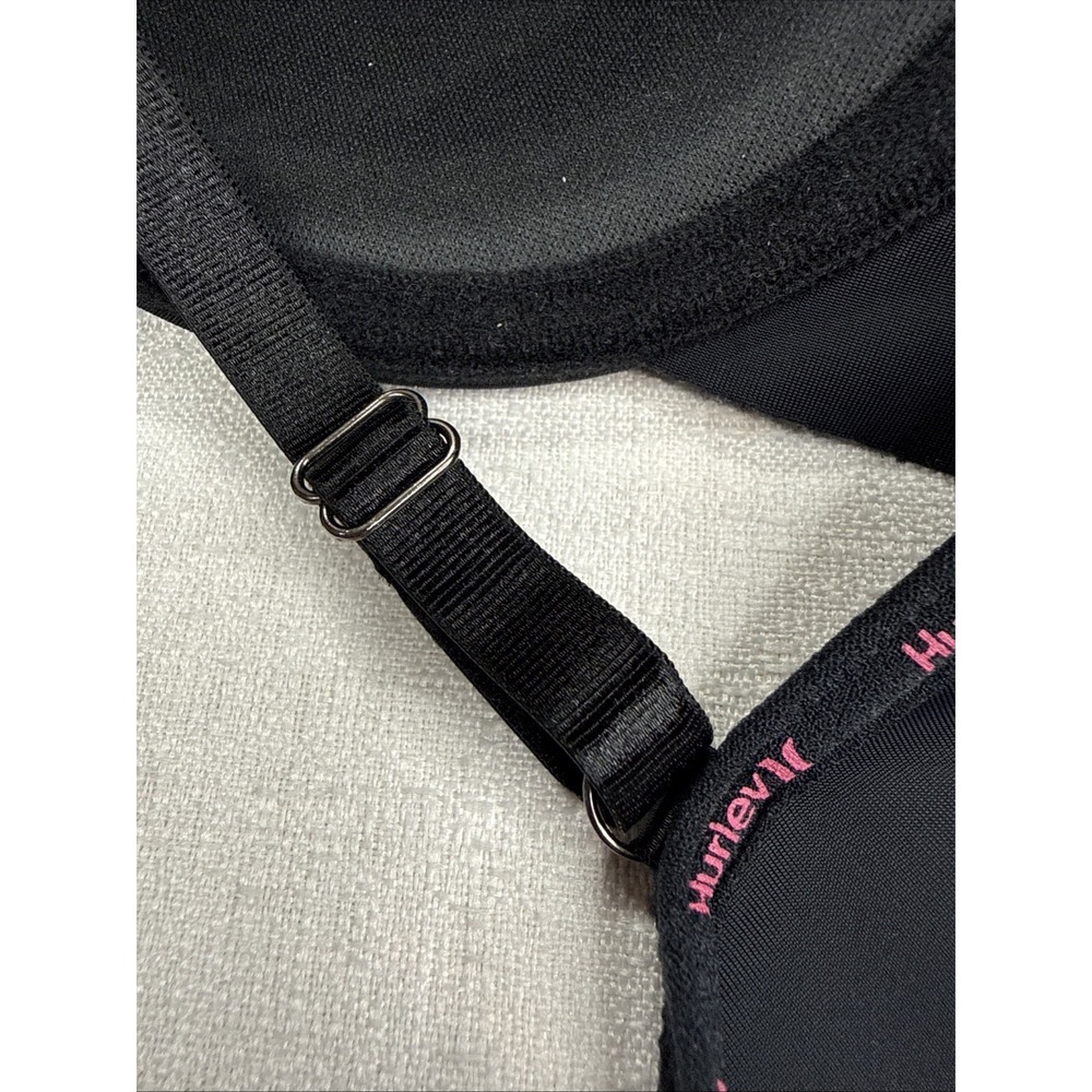 Hurley Size 34C Black Padded Bra Pink Accents Adjustable Straps Push Up - Picture 7 of 8